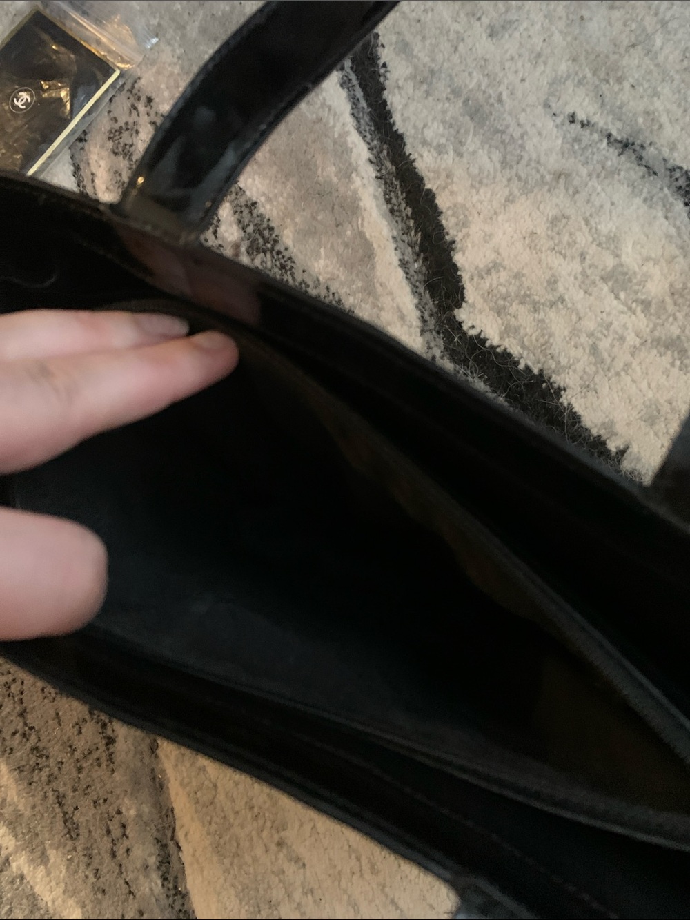 CHANEL Black Patent Embossed Logo Tote - Picture 5 of 10